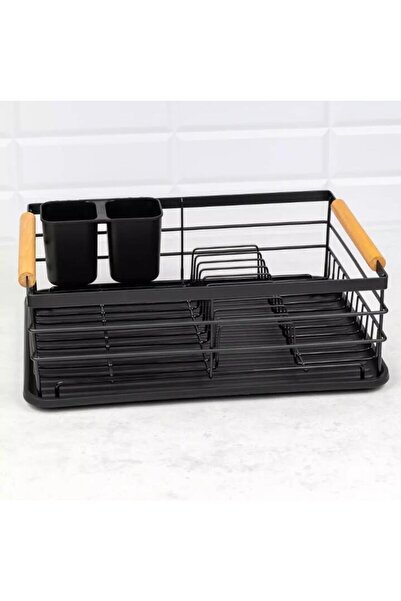 Kinghoff Dish rack, metal, wooden handles, 42.5x32x15.5cm, black,