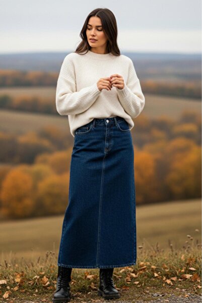 Dema Women's Cotton Dark Blue Denim Skirt