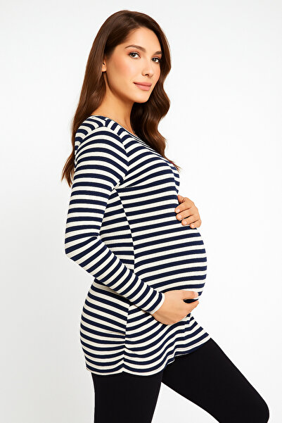 MEGHAN L.A Μπλούζα από μαλακό ύφασμα με λεπτομέρεια σε μπλε ναυτικό χρώμα για έγκυες γυναίκες