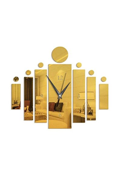 Yailla Sharpdo Mirror Style Wall Clock Sticker Gold/Black