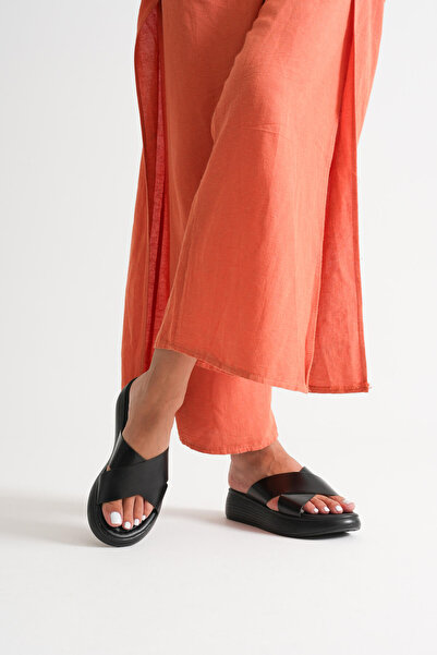 TRENDELLA Fayn Black Genuine Leather Slippers