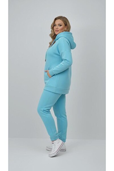 Koza Butik Women's Plus Size Long Sleeve Three Thread Sh Fleece-Lined Rubber Leggings Tracksuit Set 8230
