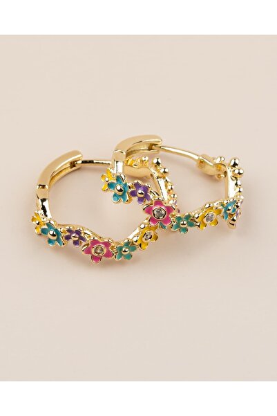 Portakal Esintisi Fioren Enamel Colorful Floral Hoop Earrings