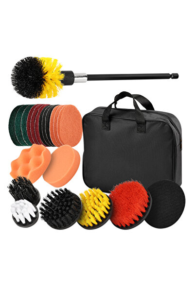 Lawazim 22-Piece Drill Brush Attachments Set - Power Scrubber Kit with Case & Extension Rod