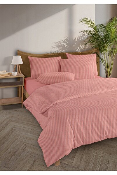 Monolisse Line %100 Cotton Ranforce Akay Red Yarn Dyed Duvet Cover Set Double Size - 200X220 cm
