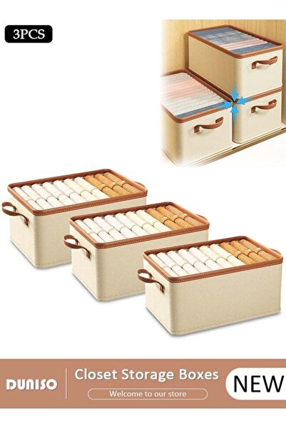 DOMEET 3 Pieces Foldable Closet Storage Organizer Washable Closet Storage Box with Carrying Handles Cube St