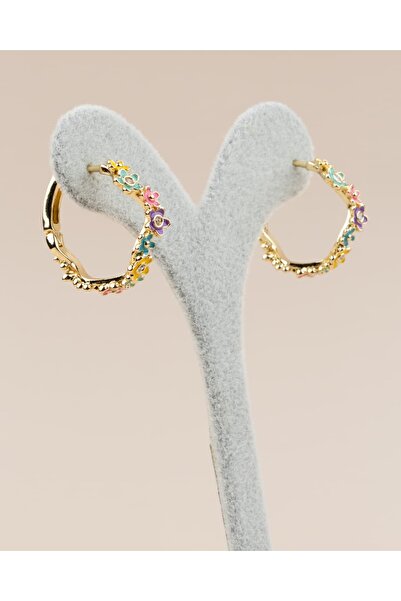 Portakal Esintisi Fioren Enamel Colorful Floral Hoop Earrings