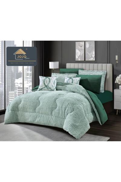 JOJO HOME Bedding set with elastic, with duvet included, faux rabbit fur, 6 pieces, Green