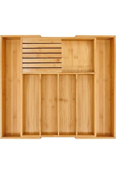 OSD Expandable Wooden Cutlery Organizer, 33–63x43 cm, 7 Compartments,