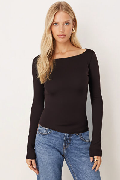 armonika Γυναικεία μπλούζα με μακρύ μανίκι σε καφέ χρώμα ARM-26K135013