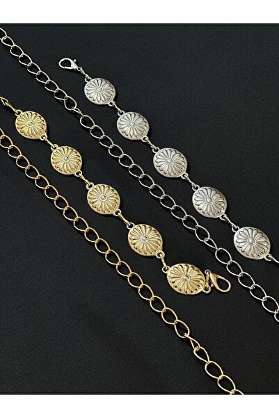 Fiori Papatya Gold Silver Detailed Women's Waist Chain Waist Belt, Dress Belt, Skirt Belt, Trouser Belt