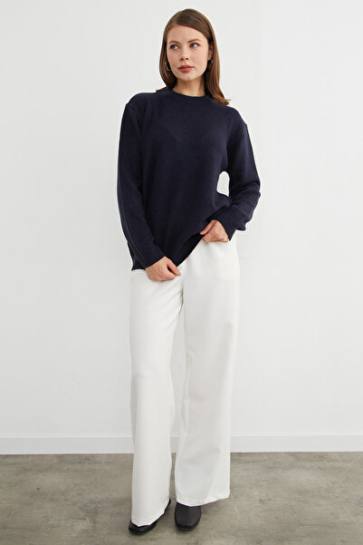 Fulla Moda Basic Crew Neck Casual Knit Sweater