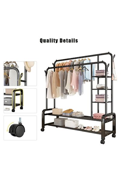 Enjoylifeme Metal Clothes Hanger Organizer Black Clothes Stand with Wheels 110x55x156cm