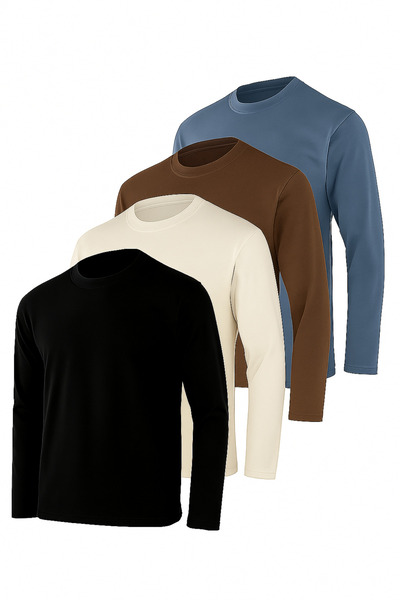 Rich Ανδρικό μακρυμάνικο αθλητικό κορμάκι βασικό σε χρώμα ινδικό-εκρού-καφέ-μαύρο 4 τεμαχίων