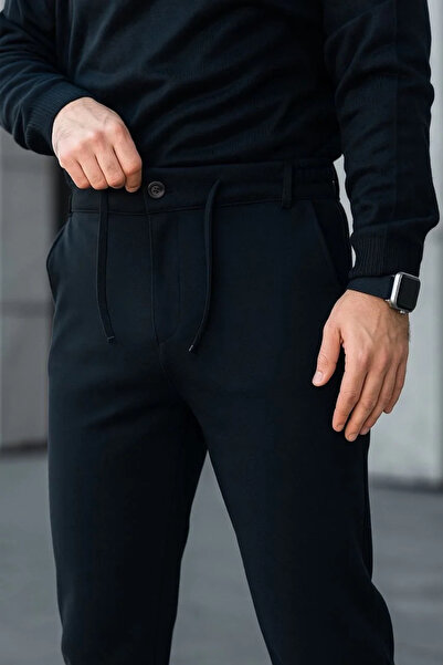 MODA Men's Diagonel Micro Textured Pocket Trousers - Black