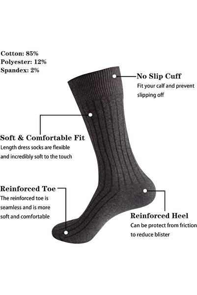 genernic PUJANE Men's Mid-Calf Dress Socks, Long Soft Breathable Athletic Cotton Socks, 5 Pairs