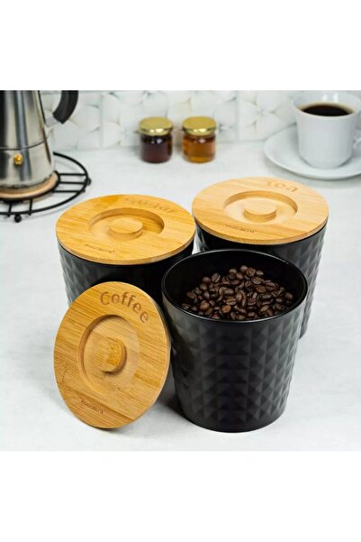 Klausberg Coffee, tea, sugar storage containers, stainless steel-bamboo, black, 3 pieces,