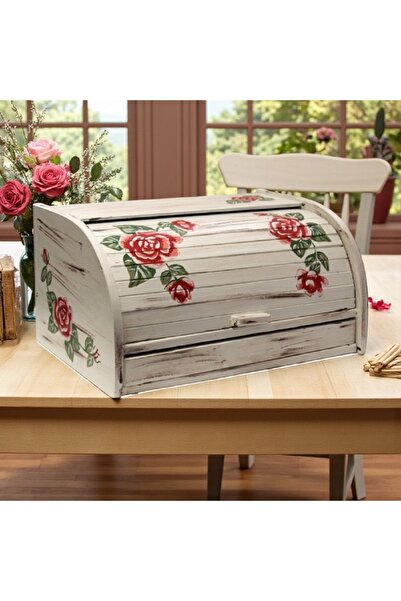 Decoratiuni Vintage Casa Retro Classic bread box, Roses, hand-painted, without chopper, 39 cm* 18 cm * 27 cm