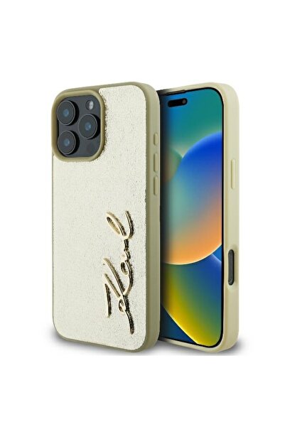 Karl Lagerfeld Husă pentru iPhone 16 Pro, piele rigidă, aurie