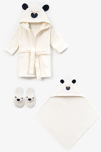 Bebitof Cotton Baby Bathrobe Set with Cute Dog Figure 0-2 Years Old Boxed