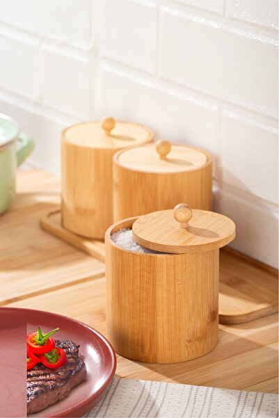 Porsima Pbt-604 Bamboo Multi-Purpose Storage Container Organizer with Stand 4-Piece Spice Set