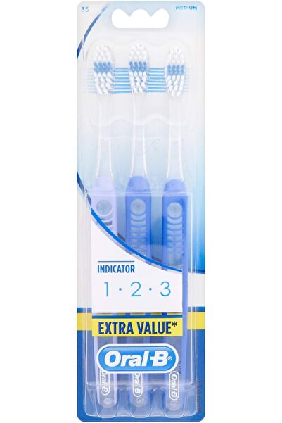 Oral-B 1-2-3 Indicator Manual Toothbrush, 3 Count (Blue)
