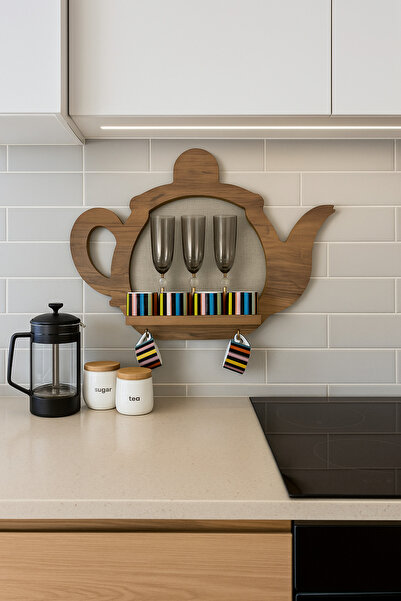 Tok-Co Çaydanlık Görünümlü Ahşap Mutfak Rafı