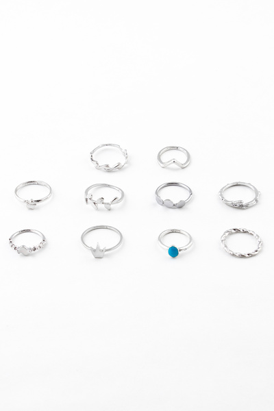 Sortie Aksesuar مجموعة خواتم مكونة من 10 قطع من يابارت بتصميم دائرة وشكل أزرق...