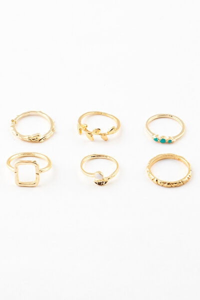 Sortie Aksesuar مجموعة خواتم مكونة من 6 قطع مطلية بالمينا بأشكال مستطيلة وزيت...