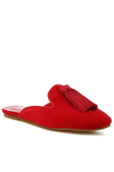 london Rag Women Tassel Detail Velvet Mules in Red
