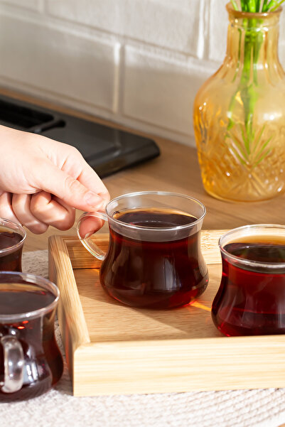 Porsima Borosilikat Isıya Ateşe Dayanıklı Cam Kulplu 4lü Çay Bardağı Kahve Bardak Seti Kupa Şeffaf 250ml