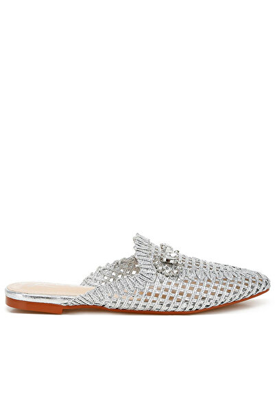 london Rag Women Metallic Woven Diamante Mules in Silver