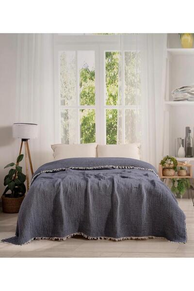Peshtemalsan 9 KATLI %100 PAMUK MÜSLİN YORGAN YATAK ÖRTÜSÜ LACİVERT