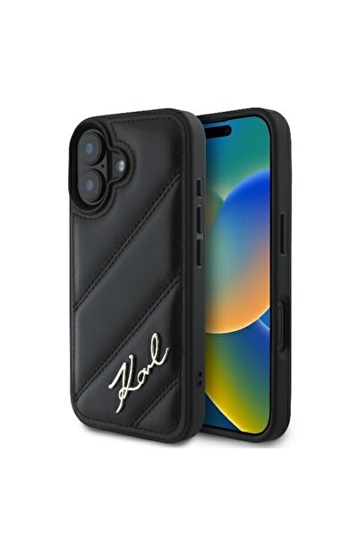 Karl Lagerfeld Carcasă pentru iPhone 16 Plus, matlasată diagonal, neagră