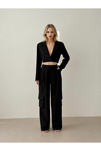 Coral Kısa Ceket Kargo Pantolon Takım 11860 Siyah