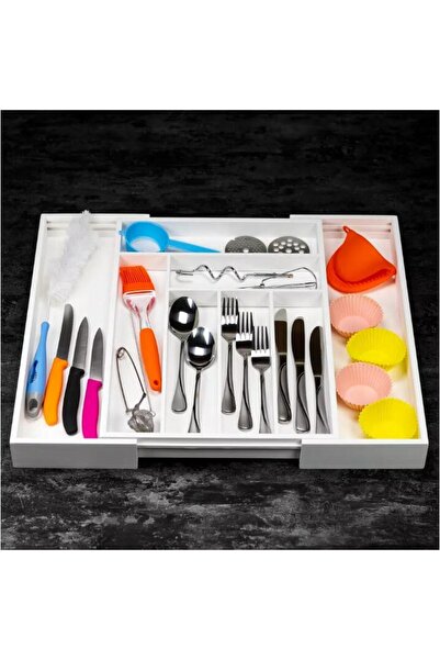 Kinghoff Bamboo cutlery box, with 8 compartments, for drawer, 52x43x5 cm, white,