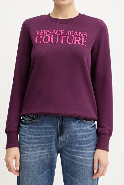 Versace Women's Regular Fit Embroidered Letter Logo Crew Neck Sweatshirt - Purple