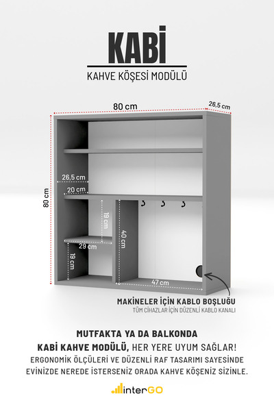 interGO KABİ Kahve Köşesi Çok Amaçlı Raf Tezgah Üstü Raf Organizer