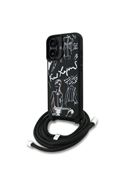 Karl Lagerfeld Carcasă pentru iPhone 16, Saffiano Crossbody, Neagră