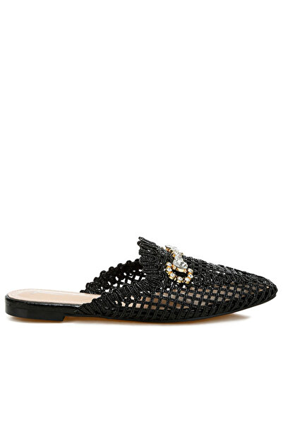 london Rag Women Metallic Woven Diamante Mules in Black