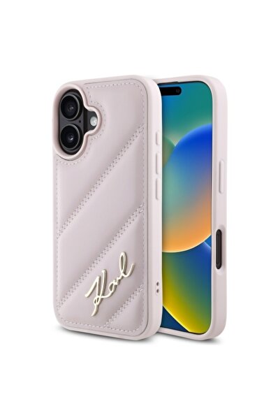Karl Lagerfeld Carcasă pentru iPhone 16, matlasată diagonal, roz
