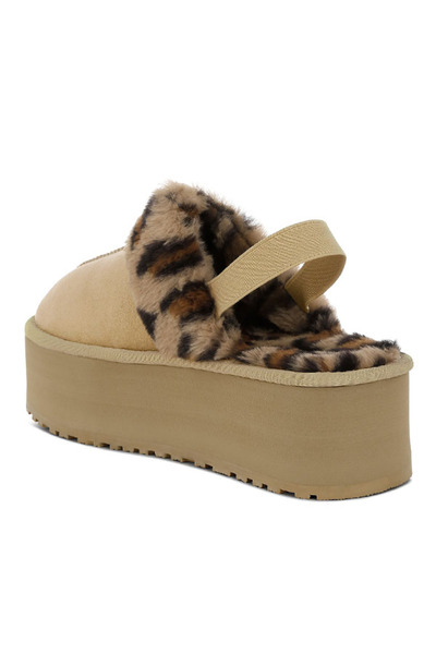 london Rag Women Leopard Faux Fur Platform Classic Slingback in Beige