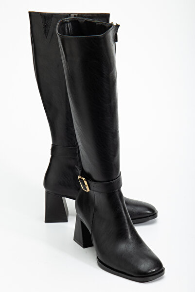 Weynes Women's Black 7 cm Heeled Zippered Below-The-Knee Boots Wsb1166