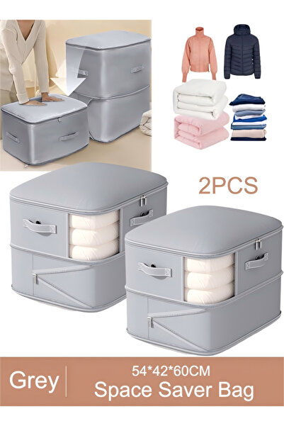 Generic 2 Pack Ultra Space Saving Self Compression Organizer,for Comforters,Clothes, Bedding,Blankets Gray