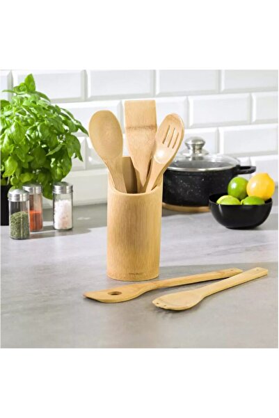 Kinghoff Set of 6 kitchen utensils with container, bamboo,