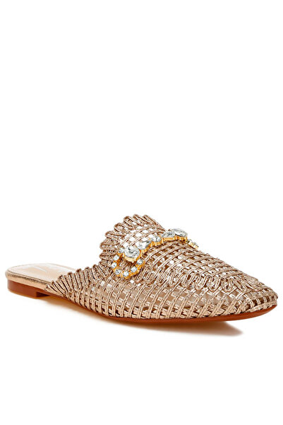 london Rag Women Metallic Woven Diamante Mules in Rose Gold