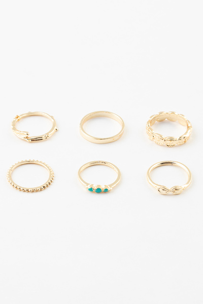 Sortie Aksesuar مجموعة خواتم مكونة من 6 قطع من مينيلي مع زخارف أوراق الشجر وا...