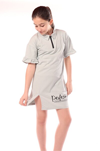 Toontoy فستان بناتي مطبوع ذو قصة عادية وياقة قميص وسحاب وأكمام قصيرة - مع تفا...