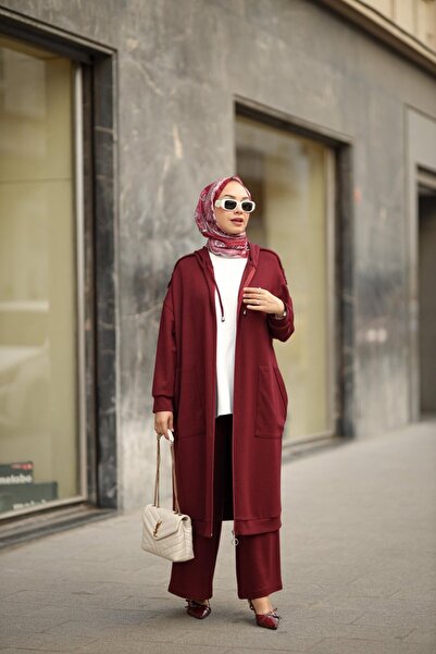 NS Moda Hijab Epaulet Suit Burgundy