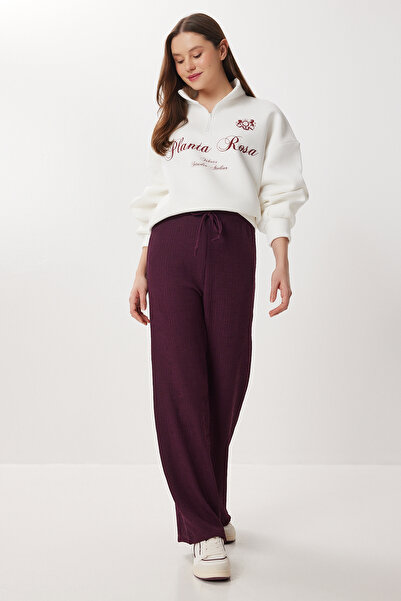 Lovelyİstanbul Wide Leg Crinkle Knitted Trousers Lci0057 Mürdüm